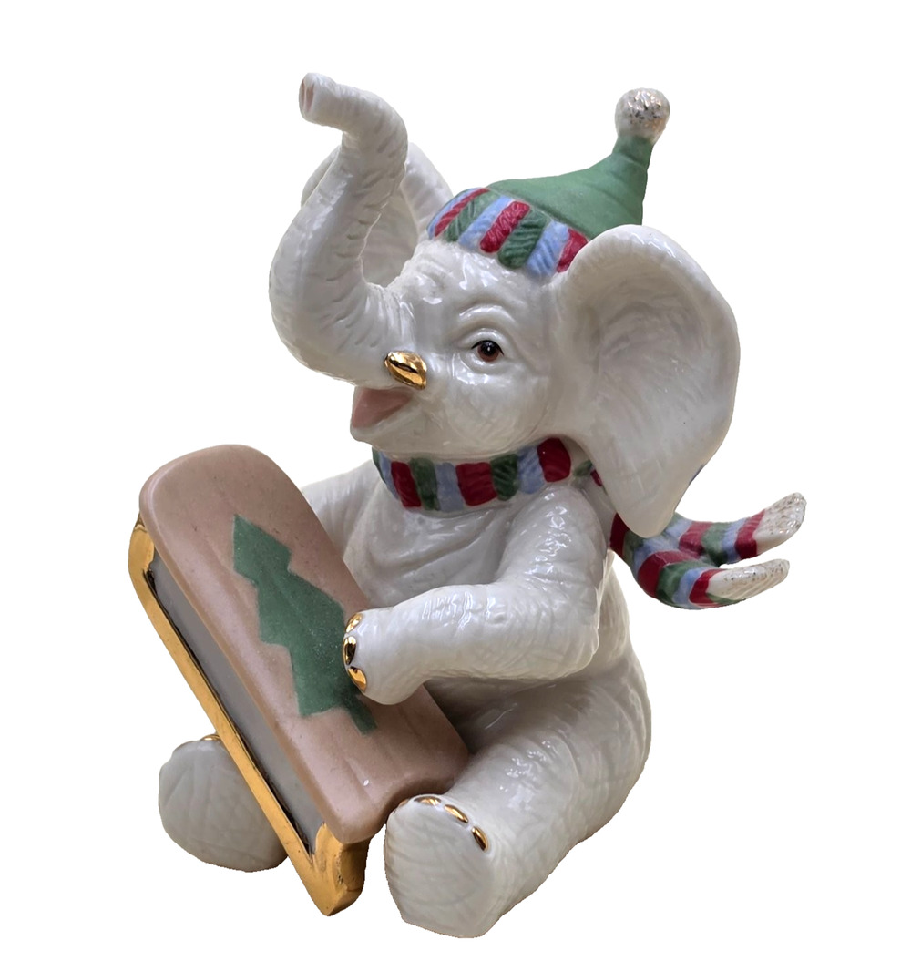 Lenox Snowy Day Christmas Elephant Ivory Figurine 24K Gold Trim COA Original Box